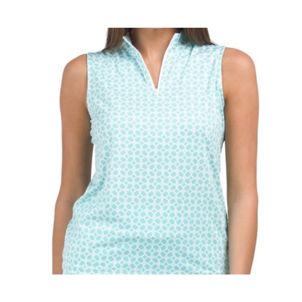 Tommy Bahama Womens Golf Active Sleeveless Quarter Zip Tank Top Sea Green UPF 50